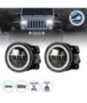 GloboStar® 85418 Σετ 2 x Προβολείς Ομίχλης JEEP WRANGLER - MERCEDES BENZ G CLASS - LAND ROVER DEFENDER - HAMMER H1-H2 - 4'' Ιντσών με Ring Light DRL LED CREE CXB COB 100W 7500lm DC 12V Αδιάβροχοι IP66 Ψυχρό Λευκό 6000K